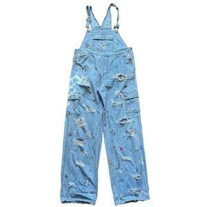 Rockstar Original Mens‎ Distressed Paint Splatter Cargo Denim Overalls Blue M